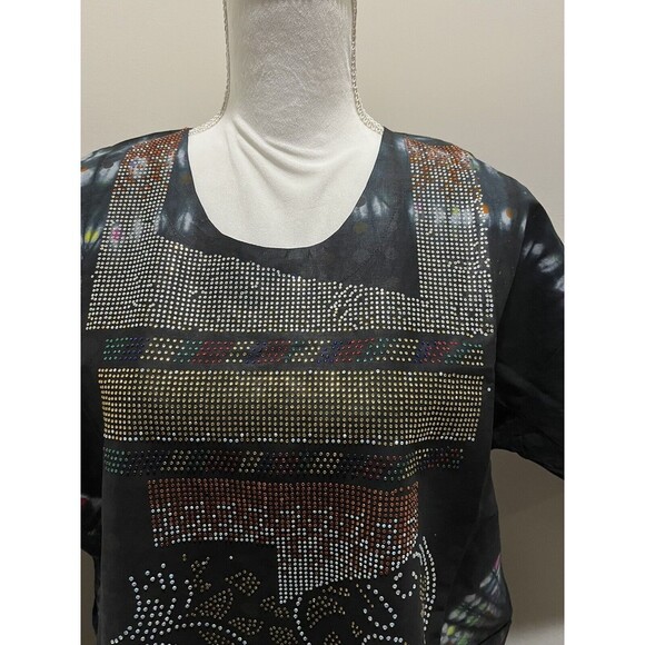 Embellished Swarovski Stoned Kaftan Tie & Dye ADIRE Cotton Long Dress - Picture 8 of 8